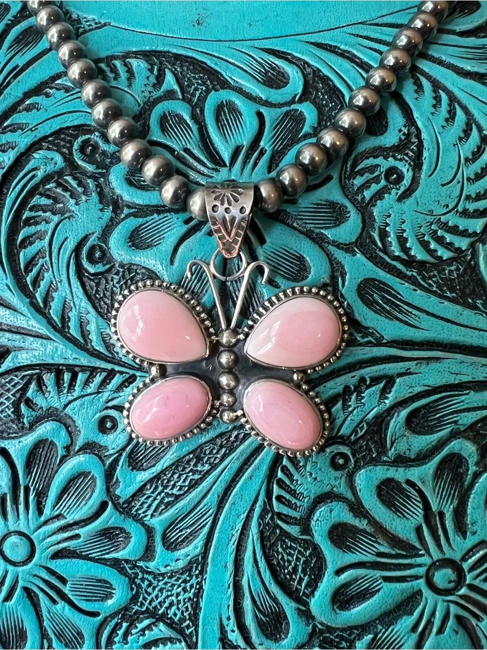 Pink Queen Conch Butterfly Pendant Sterling Silver Southwestern - Picture 7 of 11